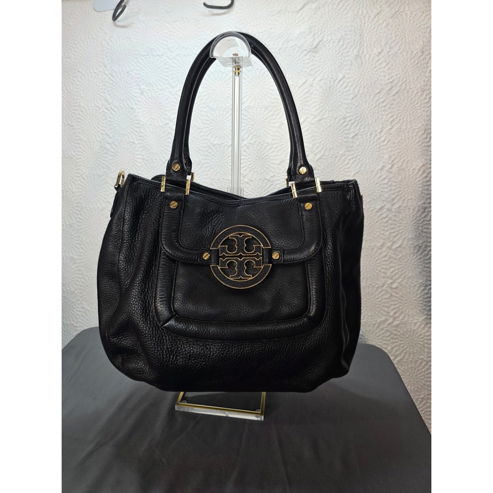 Tory Burch Amanda Classic Hobo Women Large Black Good Pebbled‎ Leather Crossbody